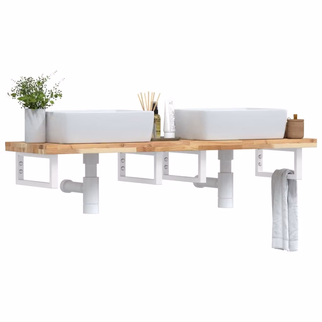 vidaXL Ripiano a Parete per Lavabo in Accacia e Metallo, Marrone e Bianco, L: 40 cm, P: 19 cm, H: 5 cm