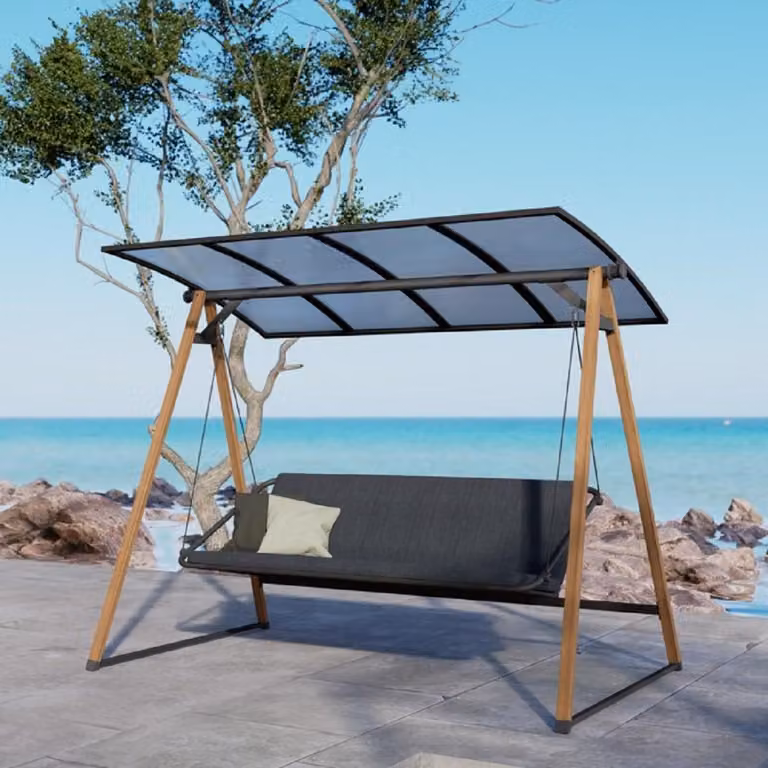 Casa Padrino Luxury Hollywood Swing Grigio / Marrone - Altalena da giardino con tettuccio parasole