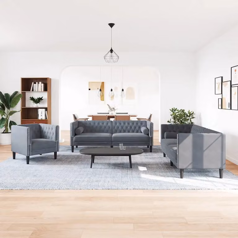 vidaXL Divano per Soggiorno 3 pz Grigio scuro Velluto