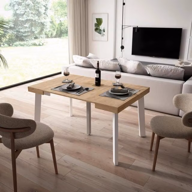 Consolle allungabile, 140x90x73cm, Per 6 persone, Gambe in legno, colore Rovere RF3120
