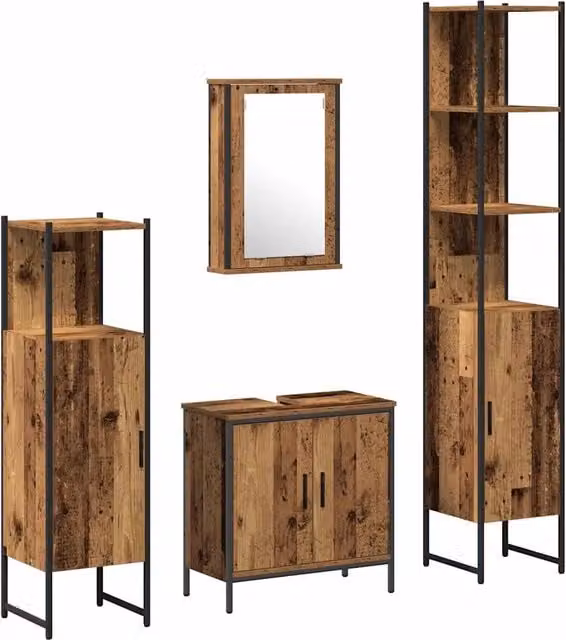 Set di mobili per il Bagno | Armadio da bagno 4 pz Marrone Legno multistrato