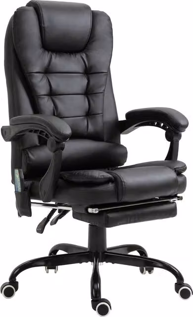 Poltrona da ufficio ergonomica Aosom con 7 punti massaggianti, poggiapiedi e poggiatesta, regolabile in PU e acciaio, Nero, L/P/H: 67 x 67 x 111-121 cm