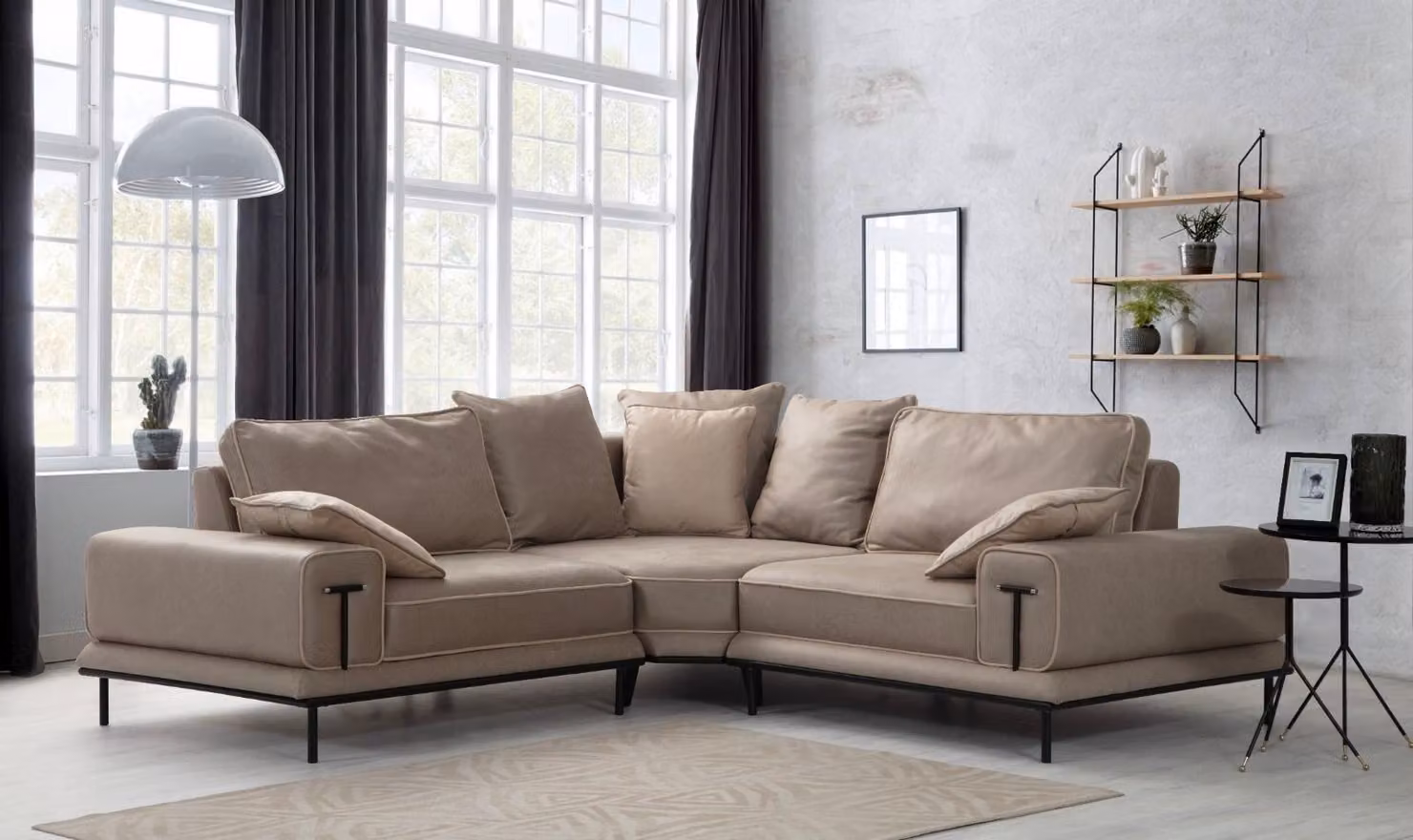 Modernes L-Form Beiges Ecksofa Stilvolle Wohnzimmer Designer Couch