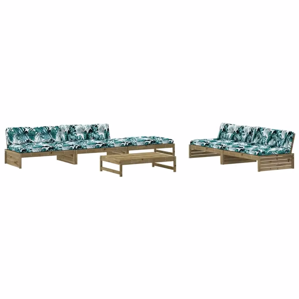 Set da giardino vidaXL in legno di pino con cuscini e tavolino, 6 pezzi, verde floreale – 2