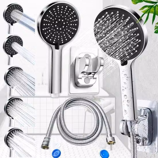 Soffione doccia ad alta pressione con 5 modalità di getto, a risparmio idrico, tubo flessibile da 1,5 m