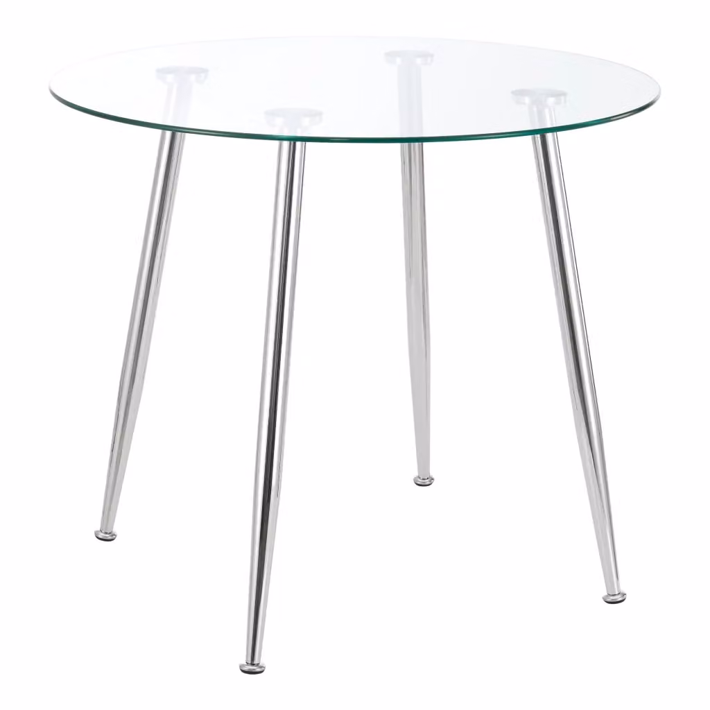 Tavolo rotondo moderno Humppila en.casa con piano in vetro trasparente e gambe in acciaio cromato, Diametro: 80 cm, Altezza: 75 cm – 2