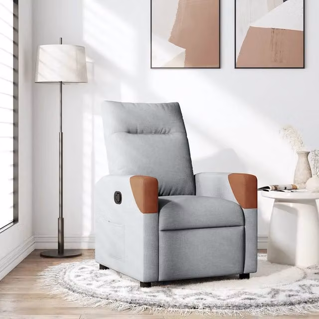 Divano Sedia-Poltrona Reclinabile in Tessuto Grigio Chiaro 630512