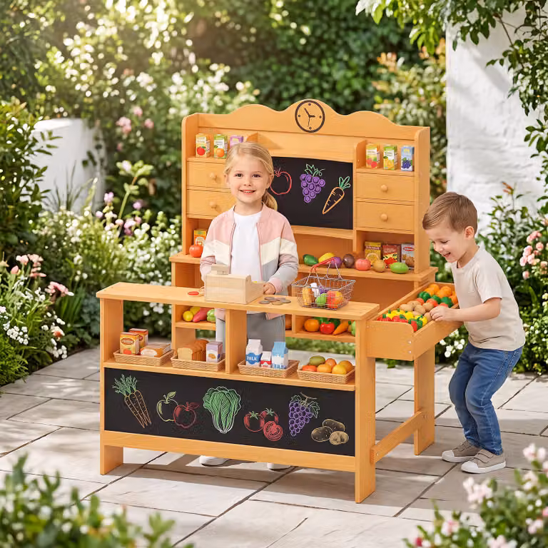 Bancarella giocattolo Montessori Costway in legno massello multicolore per bambini dai 3 anni in su