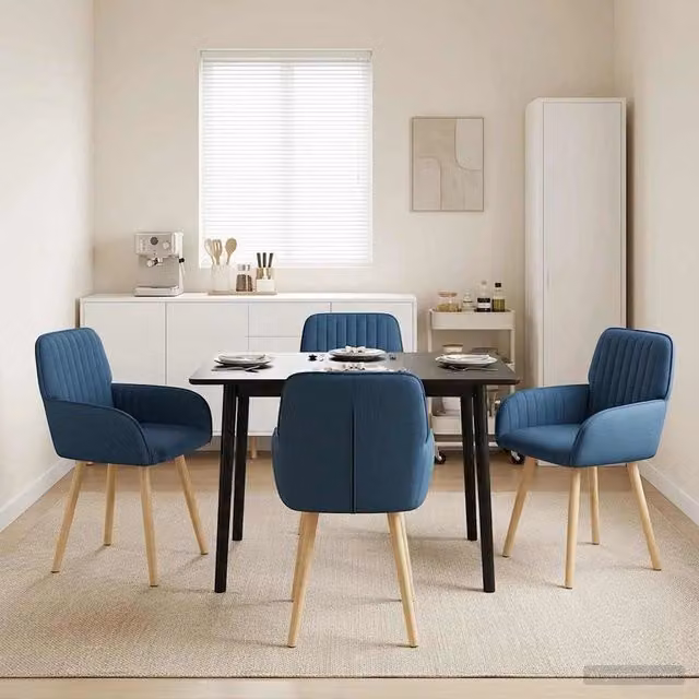 Set di 4 sedie da pranzo moderne vidaXL in tessuto blu e legno, L: 56,5 cm, P: 50 cm, H: 87,5 cm