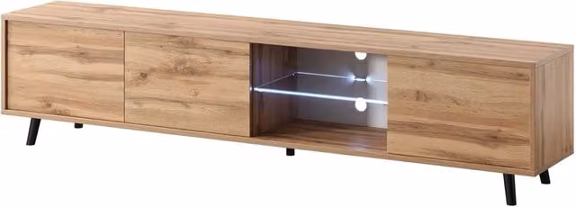 Mobile TV Arreditaly con 3 Ante Battenti, Ripiano in Vetro e Illuminazione LED, Rovere e Metallo, L 175 x P 40 x H 31.5 cm