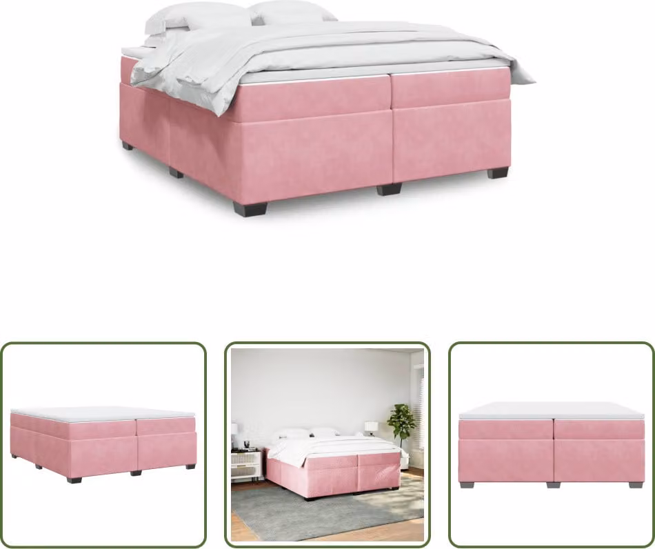 The Living Store Letto a molle con materasso Rosa 200x200 cm Velluto