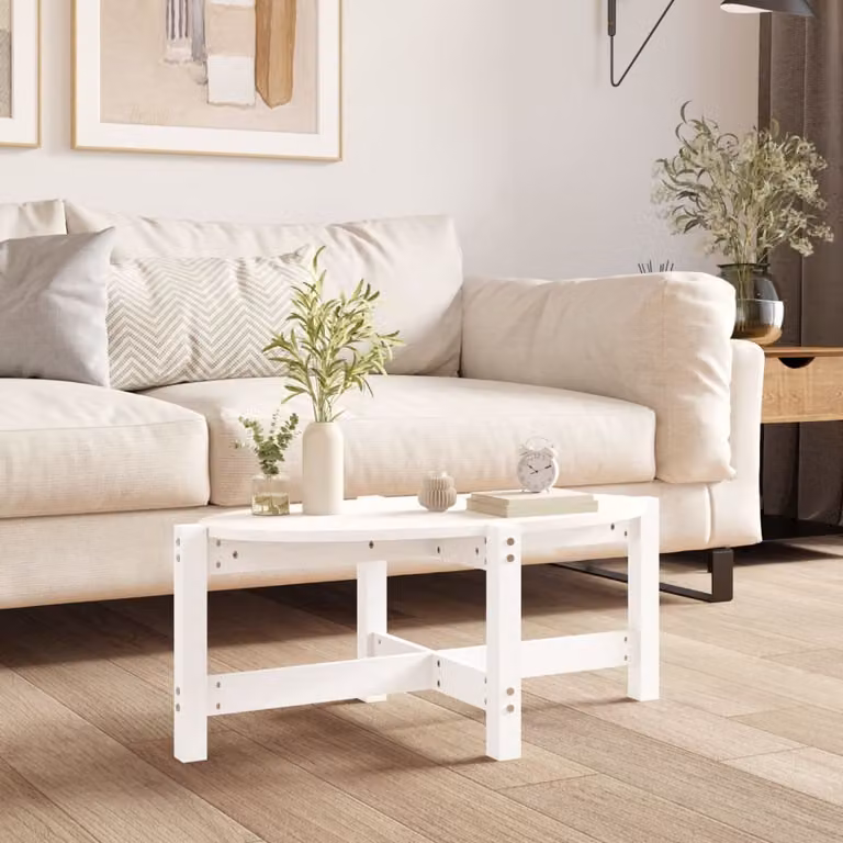 vidaXL Tavolino bianco 87x48x35 cm in pino massiccio - Tavolino - Tavolini - Tavolino - Tavolo da divano