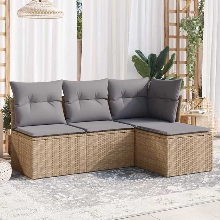 Maison Exclusive - Set Divano da Giardino 4 pz con Cuscini Beige in Polyrattan