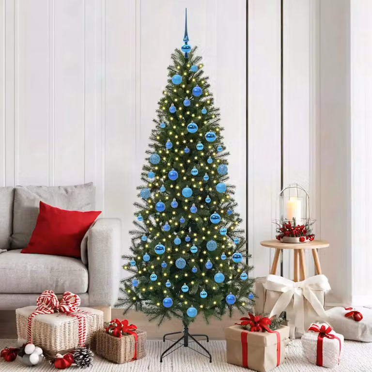 Albero di Natale artificiale moderno vidaXL verde con luci LED bianco caldo in PE e PVC, Altezza: 180 cm