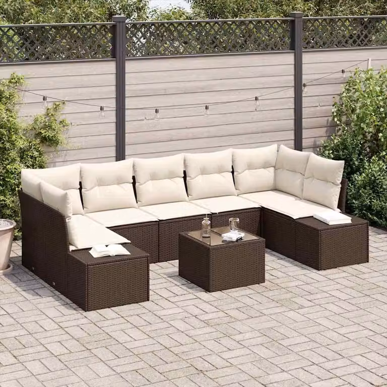 Maison Exclusive - Set Divano da Giardino 8 pcs Marrone e Crema polyrattan