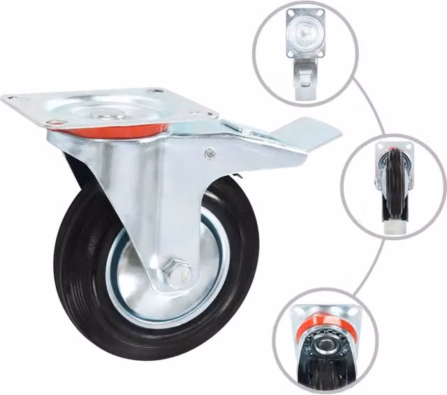 Set di 12 ruote girevoli vidaXL in gomma e zinco galvanizzato, colore nero