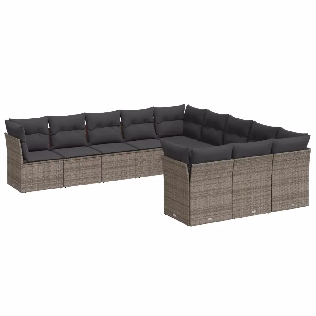 Set di Divani da Giardino a L VIDAXL in Polyrattan Grigio con Cuscini, 11 Pezzi – 2