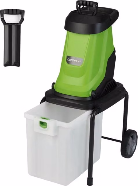 Trituratore elettrico per legno 2800w trituratore da giardino con cesto da 50 l-Trituratore pesante a filo per pulizia del giardino Verde