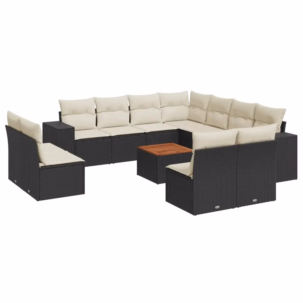 vidaXL Set Divani da Giardino 12 pz a forma di U in Polyrattan Nero con Cuscini e Tavolino da Esterno – 2