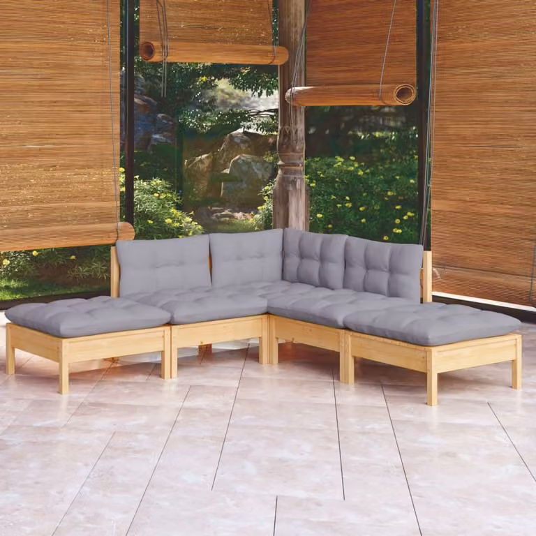 Maison Exclusive - Set Divani da Giardino 5 pz con Cuscini Grigi Massello di Pino