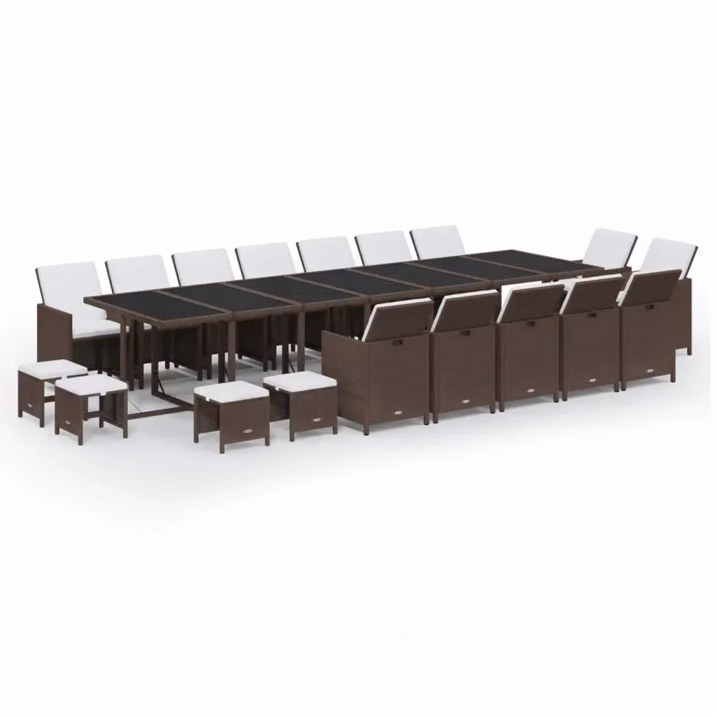 Set da pranzo da giardino moderno vidaXL in polyrattan marrone con cuscini e piano in vetro, 19 pezzi – 2