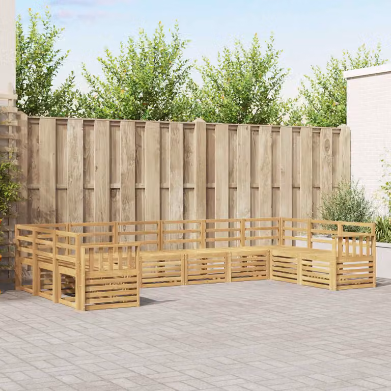 Set di divani da esterno vidaXL in legno di acacia massello con cuscini bianchi, composizione a L per giardino e terrazza