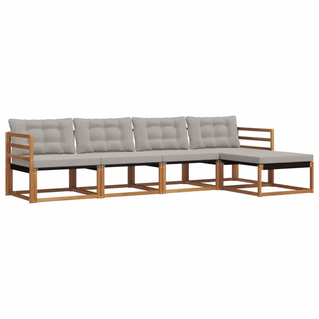Set di divani da esterno a forma di L vidaXL in legno di acacia con cuscini beige e grigi – 2