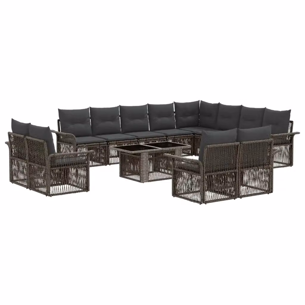 Set Divano da Giardino vidaXL a forma a U composto da 13 pezzi in Polyrattan con Tavolino e Cuscini, Colore Grigio e Antracite – 2