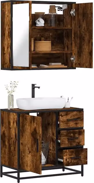 Set Mobili da Bagno 2 pz Rovere Fumo in Legno Multistrato 3300897