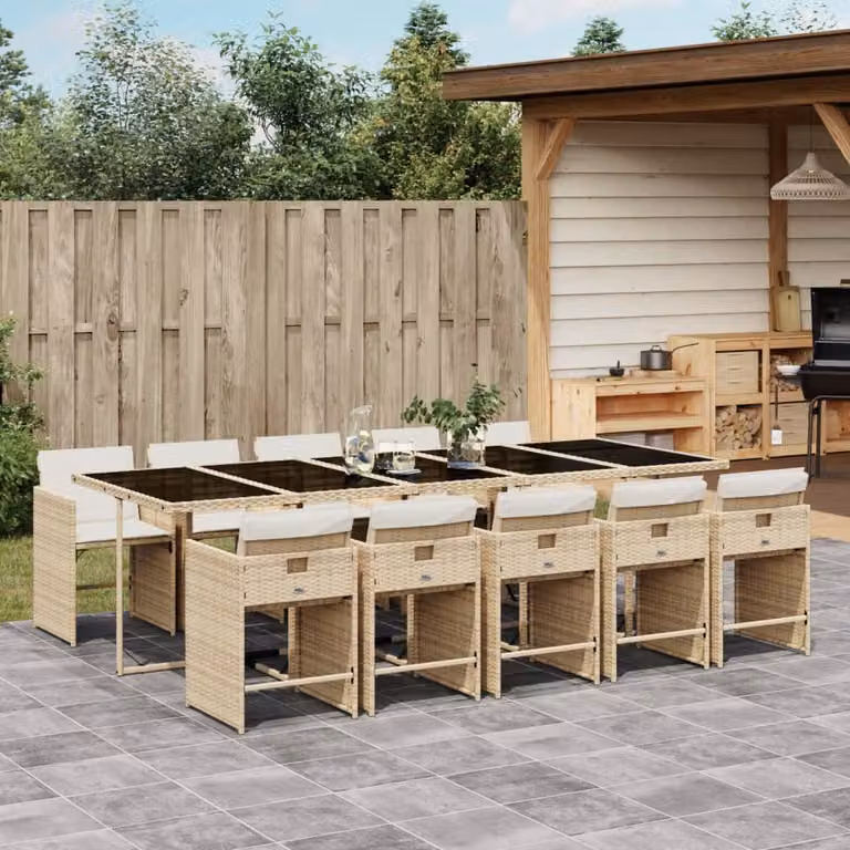 vidaXL Set da Pranzo da Giardino 11 pz in Polyrattan con Cuscini Beige e Tavolo in Vetro