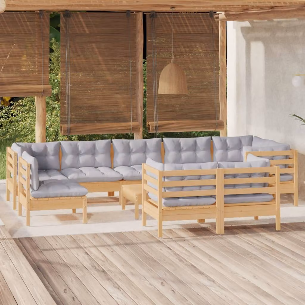 Maison Exclusive - Set Divani da Giardino 10 pz con Cuscini Grigi Massello di Pino