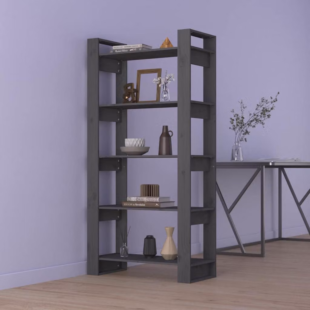Libreria divisorio vidaXL in legno di pino massello grigio stile rustico L 80 cm, P 35 cm, H 160 cm