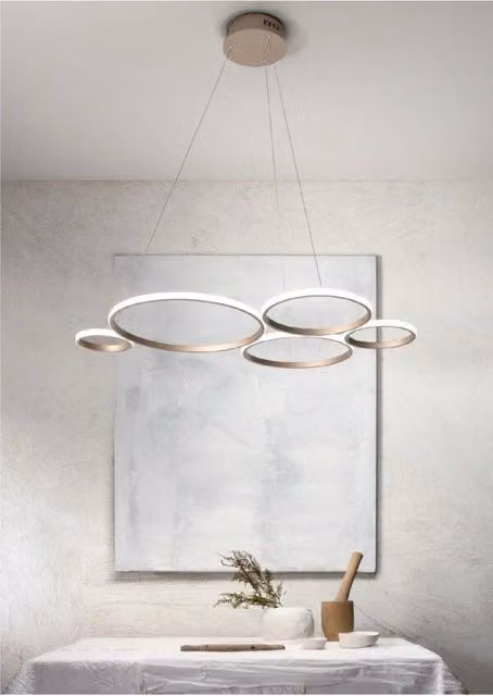 Lampadario a sospensione LED Ondaluce Pois in metallo oro/ottone e grigio, dimmabile – 1