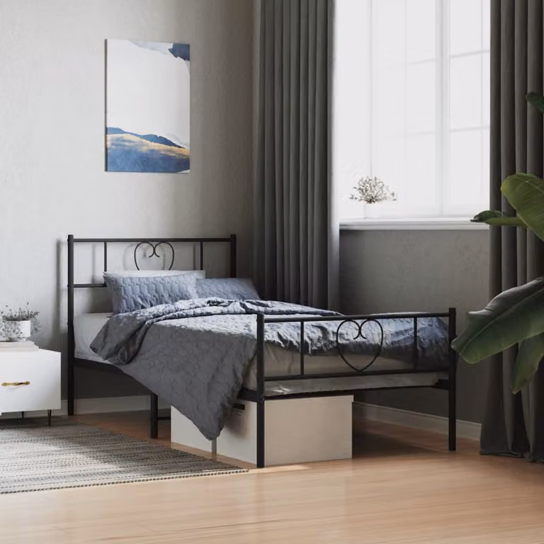 vidaXL Giroletto in metallo nero con testiera e pediera, L/P/H: 90 x 190 cm