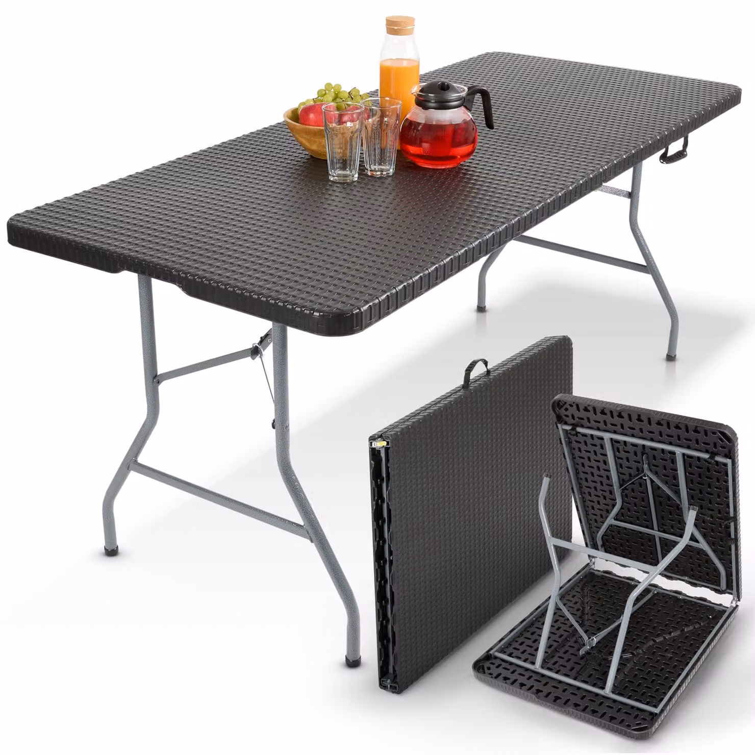 Tavolo buffet pieghevole AREBOS 182x74x74 cm | tavolo da giardino per 8 persone, nero