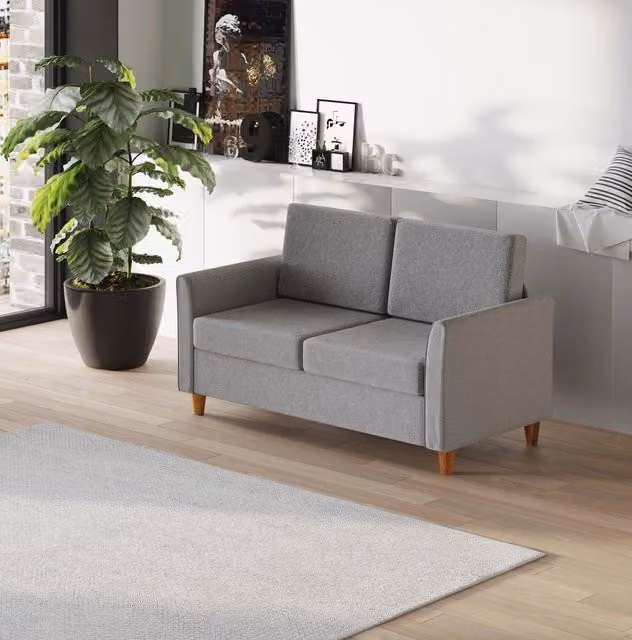 Divano 2 posti ULEVR con seduta da 119 cm, cuscini in schiuma e rivestimenti in lino grigio chiaro