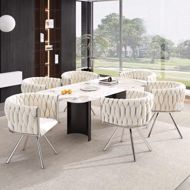 Set di 6 sedie da pranzo girevoli MIVRAY in velluto beige con struttura in metallo argento per cucina e sala da pranzo