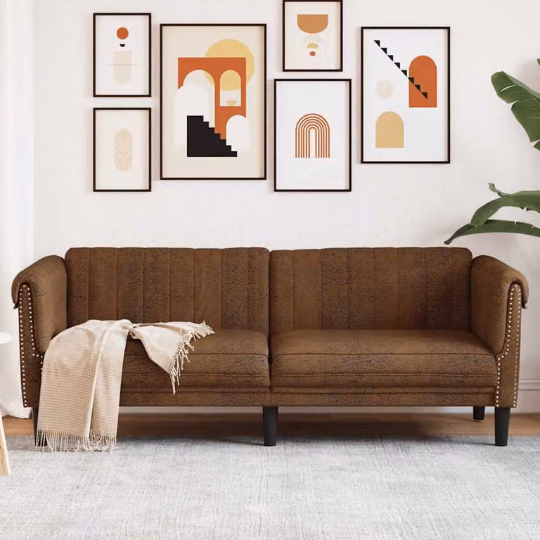 vidaXL Divano a 3 Posti Moderno in Similpelle Marrone con Struttura in Legno e Schiuma L/P/H: 203 x 77 x 74 cm