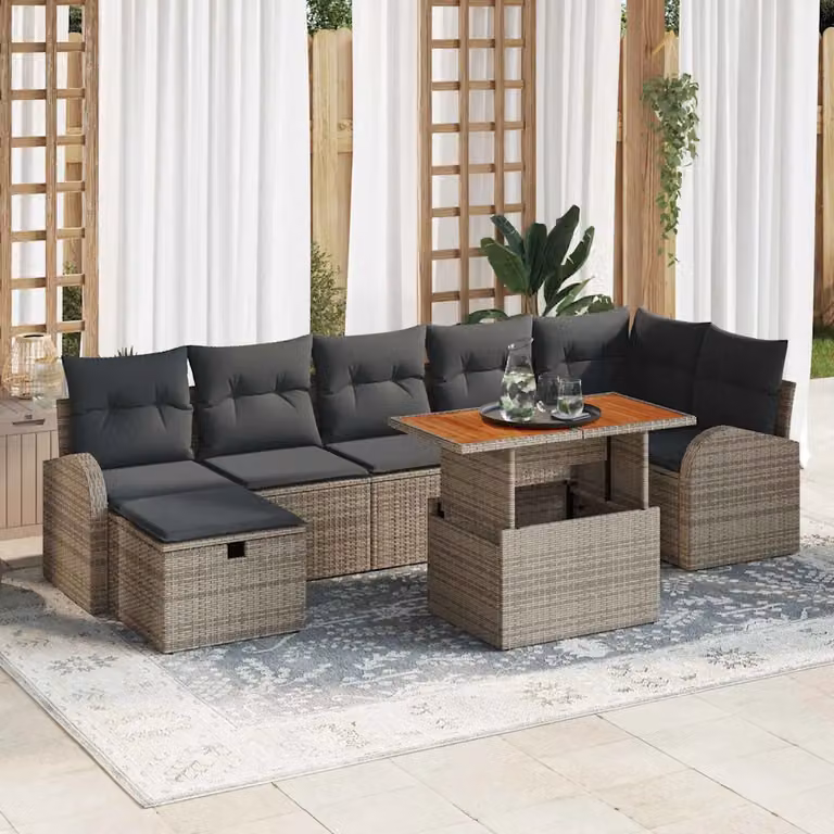 Set Divano da Giardino Moderno vidaXL 8 Pezzi Grigio con Cuscini e Tavolino in Polyrattan e Acciaio