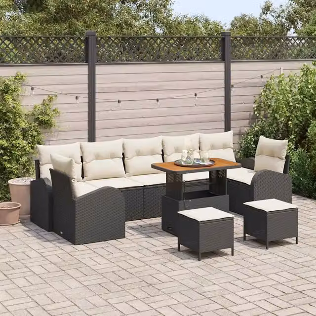 Set Divano da Giardino 10 pz Nero polyrattan 3362380