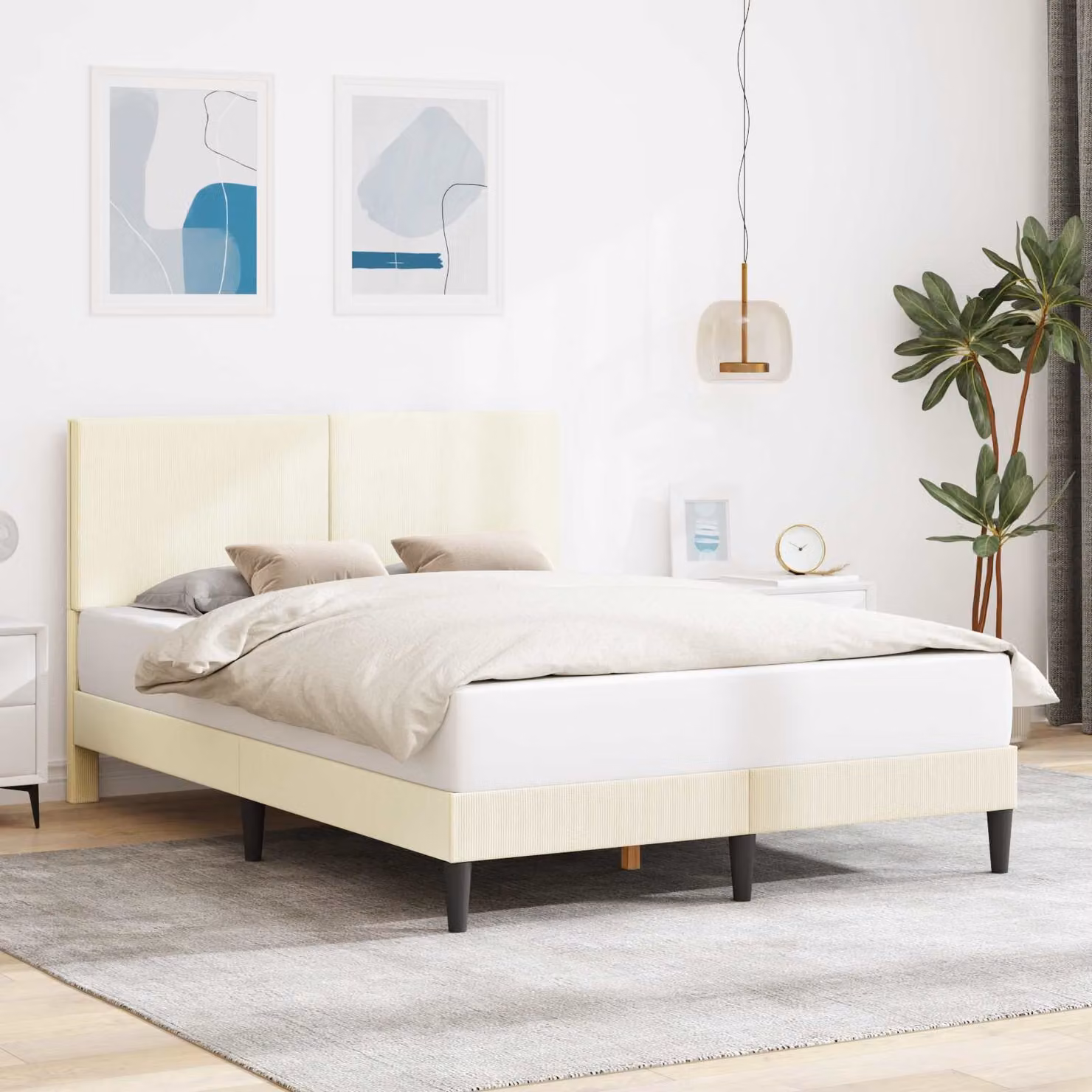 Struttura del letto moderna vidaXL in tessuto cord beige L 120 x P 200 cm