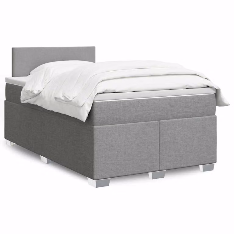 vidaXL Giroletto a Molle con Materasso Ibrido in Tessuto Grigio e Bianco L/P/H: 120 x 190 cm