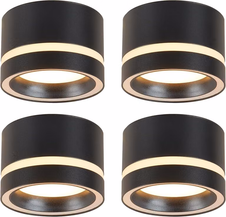 Set di 4 faretti LED da incasso, colore nero, dimensioni Ø80x50mm, potenza 5W, temperatura di colore selezionabile: 3000K/4000K/6500K