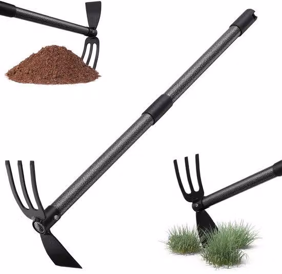 Ibenzoa® Zappa da giardino regolabile, altezza 76/116 cm, con testa in acciaio inossidabile, struttura in metallo robusta e manico ergonomico – ideale per rimuovere le erbacce e aerare il terreno