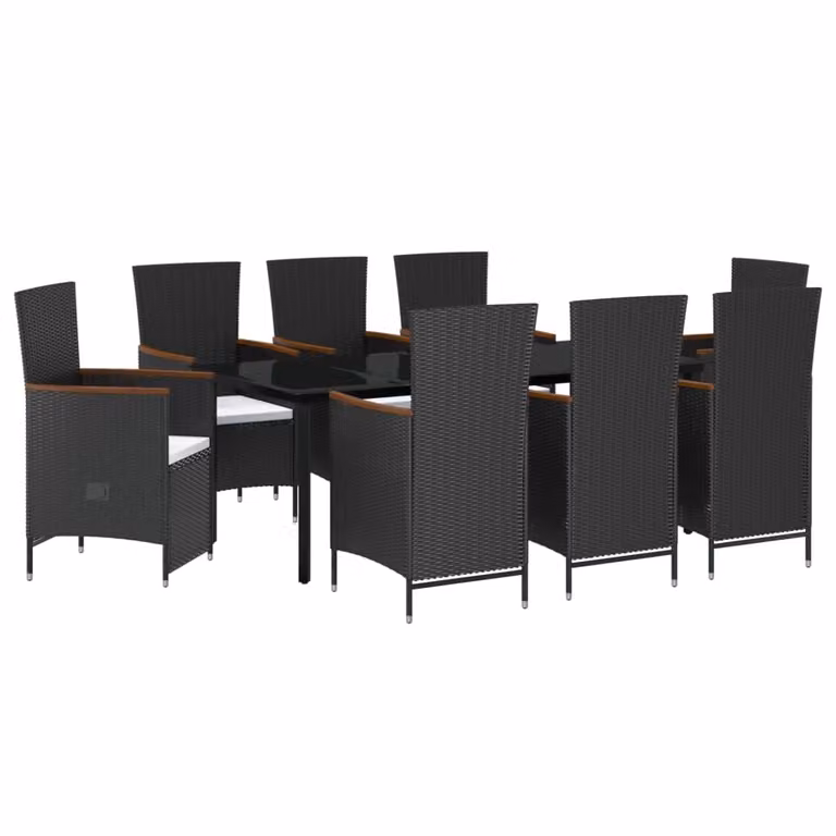 Set da Pranzo da Giardino 9 pz con Cuscini Nero