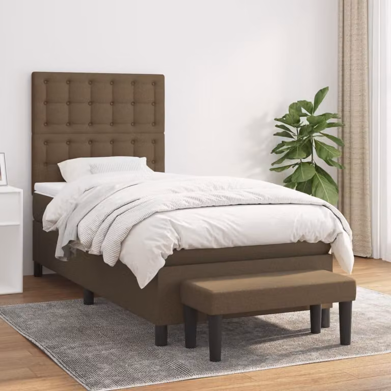 vidaXL Letto Ibrido con Giroletto a Molle e Materasso in Tessuto Marrone e Bianco L/P/H: 200 x 90 x 128 cm