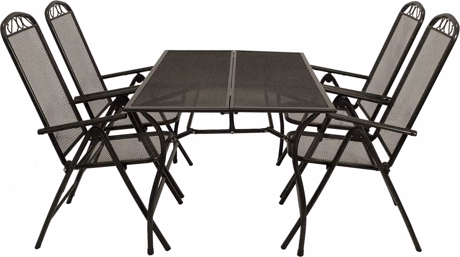 Set da giardino DEGAMO Set da giardino CLASSIC 5 pezzi (4x poltrone pieghevoli, 1x tavolo 90x150cm), lamiera stirata antracite
