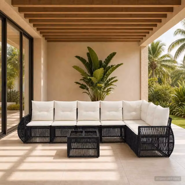 Set Divano da Giardino 8 pz Nero e Bianco Crema polyrattan 3435430