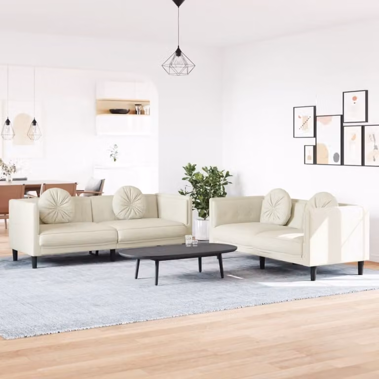 Maison Exclusive - Set divano a 2 posti con cuscini in velluto color crema