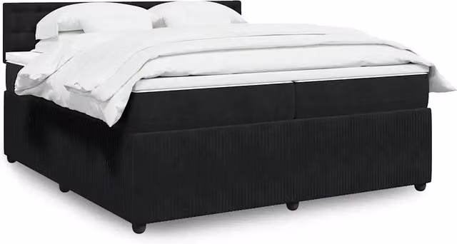 Letto Ibrido vidaXL con Giroletto a Molle e Materasso in Velluto Nero e Bianco L/P: 200 x 200 cm